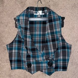 Plaid sleeveless crop vest
